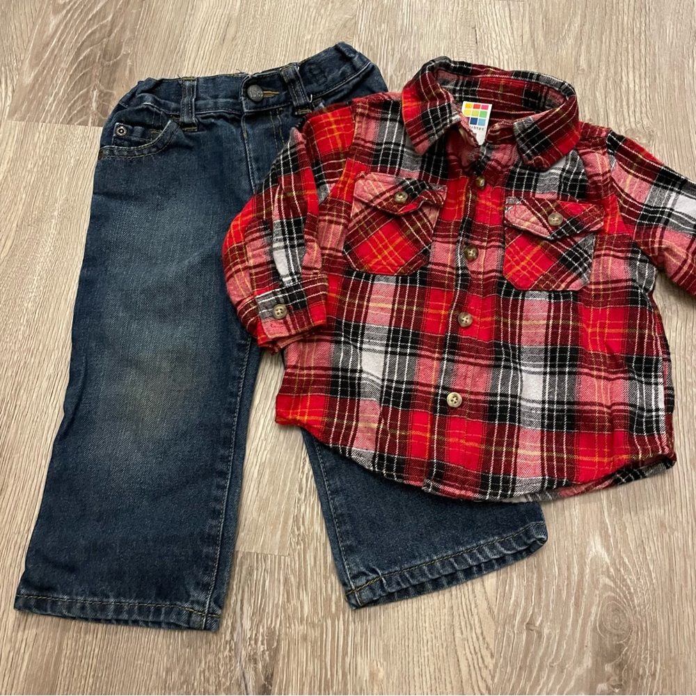 5/$20 Flannel Shirt and Jeans Outfit - Size 18 months